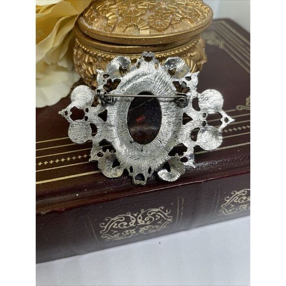 Xmas Wedding Stunning Silver Fire Opal Large Pin Brooch Victorian Hat Garter - Picture 9 of 11